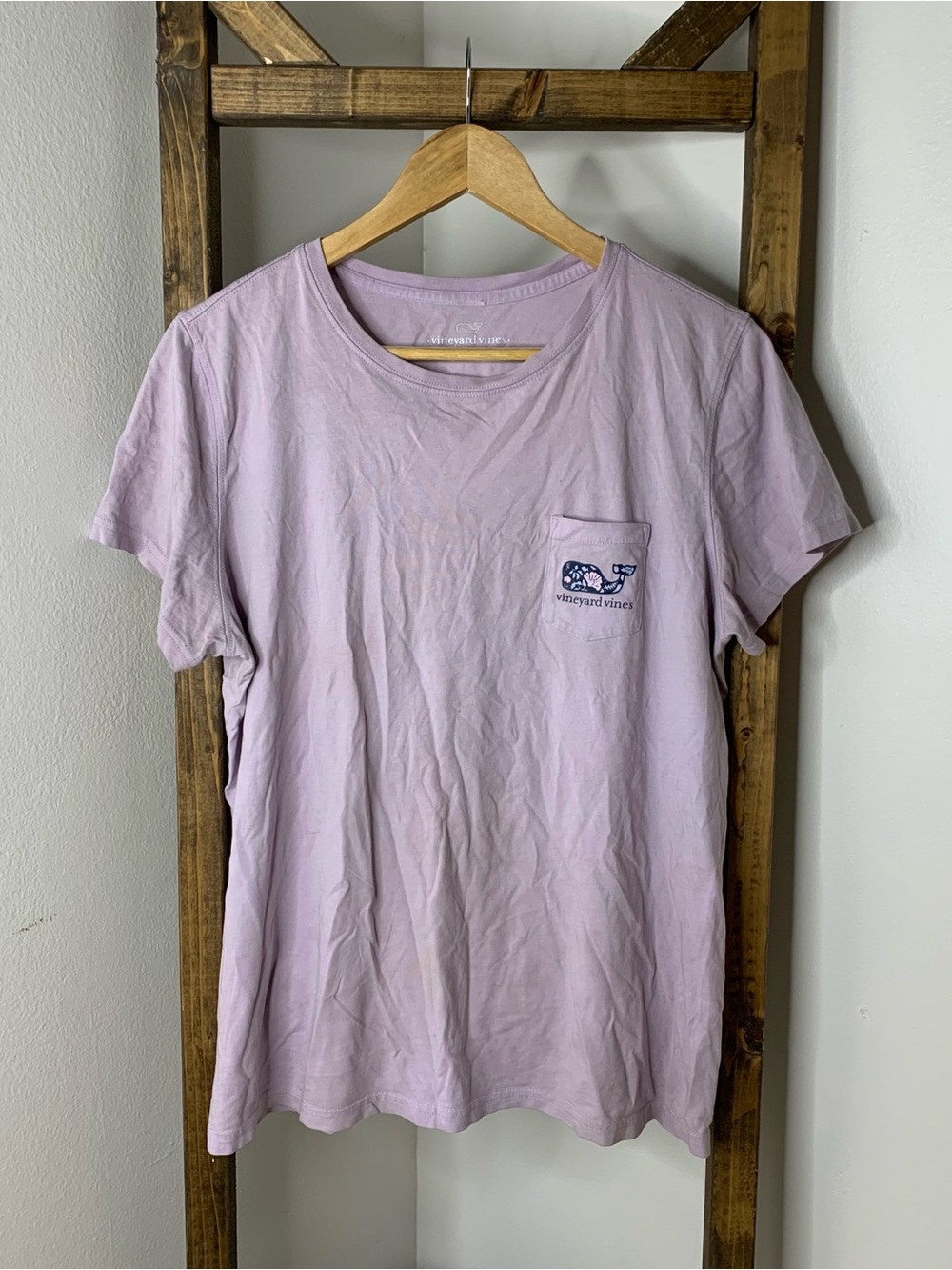 Vineyard Vines Lilac Pocket Tee with Navy Whale Size L